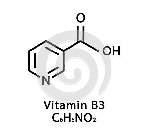 Vitamin B3 Niacin molecular structure. Vitamin B3 Niacin skeletal chemical formula. Chemical molecular formulas