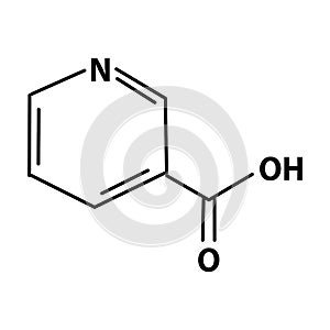 Vitamin B3. A nicotinic acid. Niacin, Vitamin PP. Molecular chemical formula. Infographics. Vector illustration on