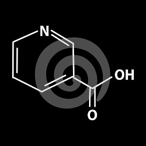 Vitamin B3. A nicotinic acid. Niacin, Vitamin PP. Molecular chemical formula. Infographics. Vector illustration on black