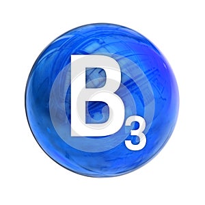 Vitamin B3 sphere molecule for healthcare medical pharmacy. Shining symbol of Vitamin B3. Vitamin icon. 3D rendering. Niacin.