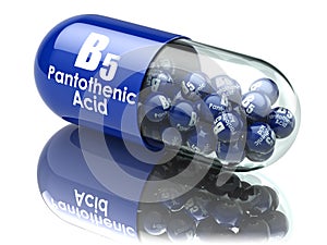 Vitamin B5 capsule. Pill with pantothenic acid.