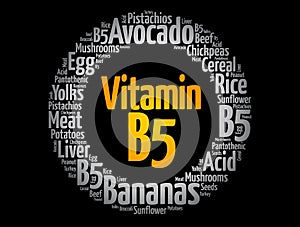 Vitamin B5 word cloud collage, health concept