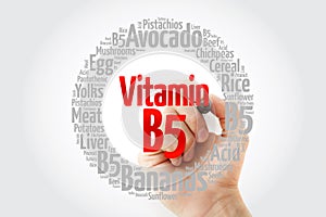 Vitamin B5 word cloud collage, health concept background