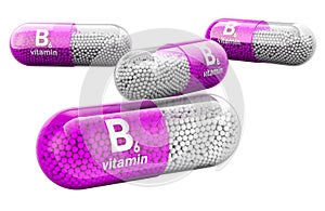 Vitamin B6 capsules, pyridoxine. 3D rendering