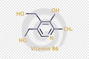 Vitamin B6 chemical formula. Vitamin B6 structural chemical formula isolated on transparent background.