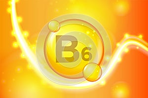 Vitamin B6 gold shining pill capsule icon . Vitamin complex with Chemical formula. shine gold sparkles. medical and pharmaceutical
