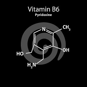 Vitamin B6. Pyridoxine Molecular chemical formula. Infographics. Vector illustration on black background.