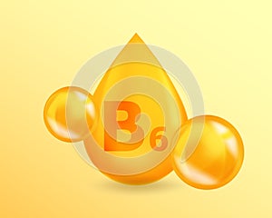 Vitamin B6 Pyridoxine. Realistic Vitamin drop B6 Pyridoxine design. 3D Vitamin complex illustration concept.