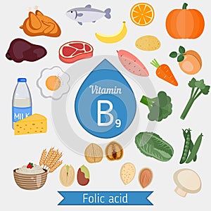 Vitamin B9 or folic acid infographic