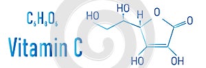 Vitamin C ascorbic acid, ascorbate molecule. Skeletal formula