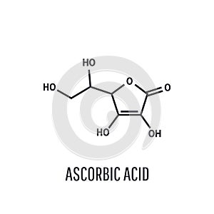 Vitamin C, ascorbic acid, ascorbate molecule. Skeletal formula, vector illustration isolated on white background