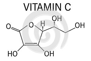 Vitamin C, ascorbic acid, ascorbate molecule. Skeletal formula.