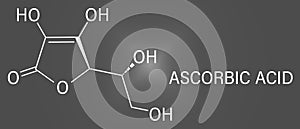 Vitamin C, ascorbic acid, ascorbate molecule. Skeletal formula.