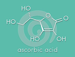 Vitamin C ascorbic acid, ascorbate molecule. Skeletal formula.