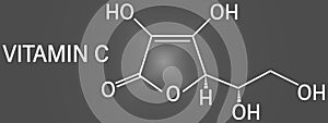 Vitamin C, ascorbic acid, ascorbate molecule. Skeletal formula.