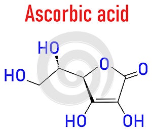 Vitamin C, ascorbic acid, ascorbate molecule. Skeletal formula.