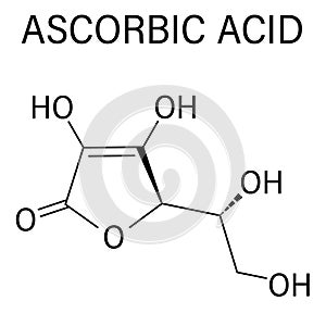 Vitamin C, ascorbic acid, ascorbate molecule. Skeletal formula.