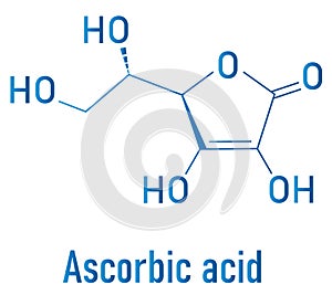 Vitamin C, ascorbic acid, ascorbate molecule. Skeletal formula.