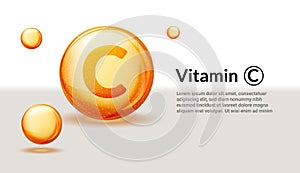 Vitamin C background ascorbic acid 3d orange serum health. Vitamin C vector golden logo