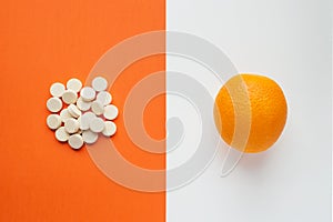 Vitamin C concept in minimalist style. Natural vitamin Ð¡ in ora