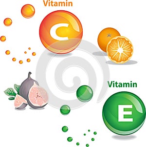 Vitamin C and Vitamin E Sign and Illustration