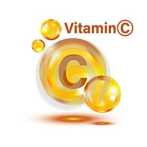 Vitamin C icon in flat style. Pill capcule vector illustration on white isolated background. Drug business concept