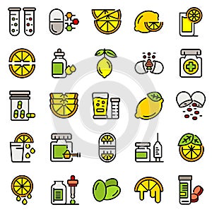 Vitamin c icons set vector flat