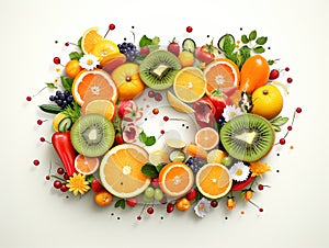 vitamin c, lemons and oranges and kiwi in group , on black background, strength given by vitamin c in winter