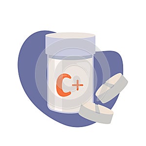 Vitamin C pills in a white plastic jar