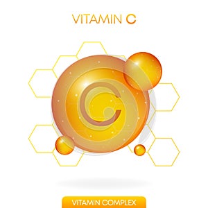 Vitamin C realistic icon. Pill capsule isolated on white background. Vector.