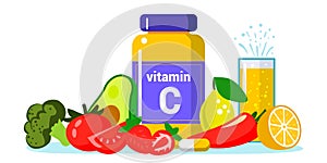 Vitamin C vector illustration Healthy eating and diet supplement