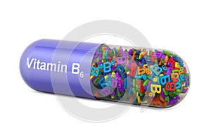 Vitamin capsule B6, pyridoxine. 3D rendering