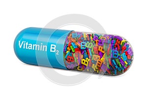 Vitamin capsule B2, riboflavin. 3D rendering