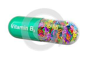 Vitamin capsule B3, niacin. 3D rendering