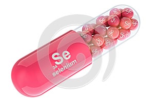 Vitamin capsule Se, selenium. 3D rendering