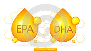 Vitamin complex EPA DHA realistic icon. Pill capsule isolated on white background. Vector.