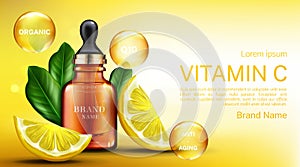 Vitamin cosmetics bottle with pipette, lemon