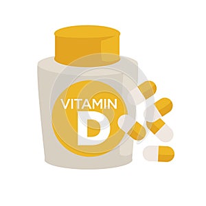 Vitamin D bottle healthy food supplements or pills