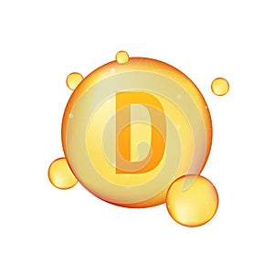 Vitamin D gold shining icon. Ascorbic acid. Vector stock illustration