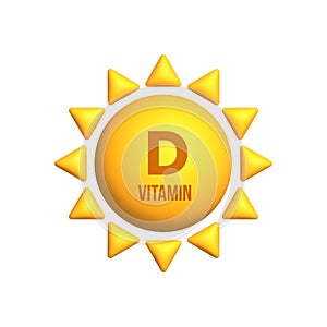 Vitamin D Icon on bright yellow Sun. Health care.