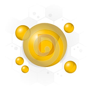 Vitamin D icon. Golden bubble on hexagon background. Vector