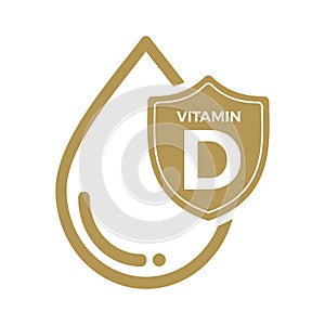 Vitamin D icon Logo Golden Drop Shield Protection, Medical background heath Vector illustration