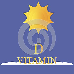 Vitamin D Icon with Sun with clouds. On a blue background. Vector stock illustration.