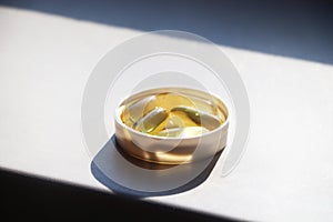 Vitamin D or omega 3 in gel capsules