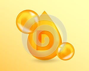Vitamin D. Realistic D Vitamin drop design. 3D Vitamin complex illustration concept. photo
