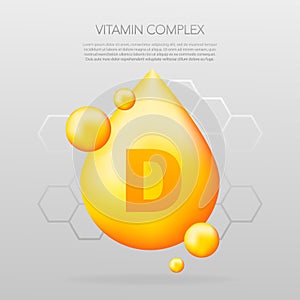 Vitamin D shining pill capcule icon. Shining golden substance drop. Meds ads. Beauty treatment nutrition skin care