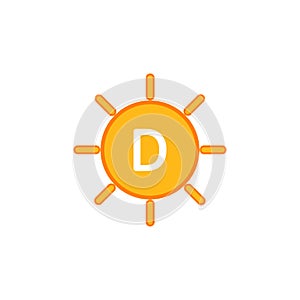 Vitamin d sun icon. Sunshine symbol. Sign d3 vector