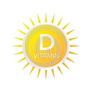 Vitamin D in sun on white backdrop. UV elements. Vector illustration.