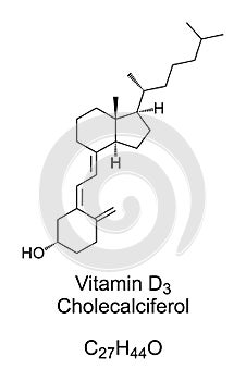 Vitamin D3, cholecalciferol, chemical structure and skeletal formula