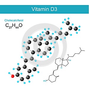 Vitamin D3. Cholecalciferol molecular chemical structural formula